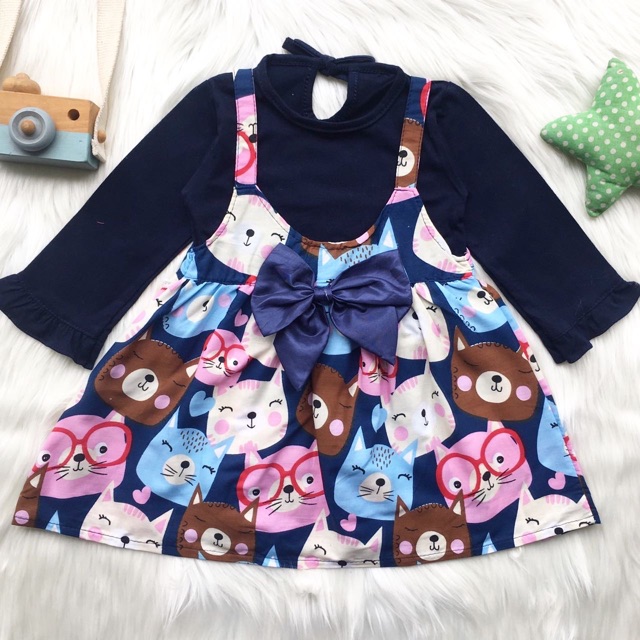 [ BANYAK MOTIF ] Dress lengan panjang big bow fullprint cat tunik bayi murah tunik anak perempuan 1-2 tahun banyak motif tunik kaos murah