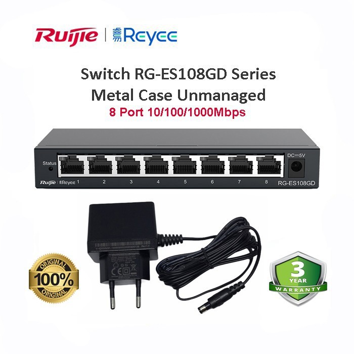 Ruijie Reyee Switch RG-ES108GD Gigabit 1000Mbps Series Metal Casing Original