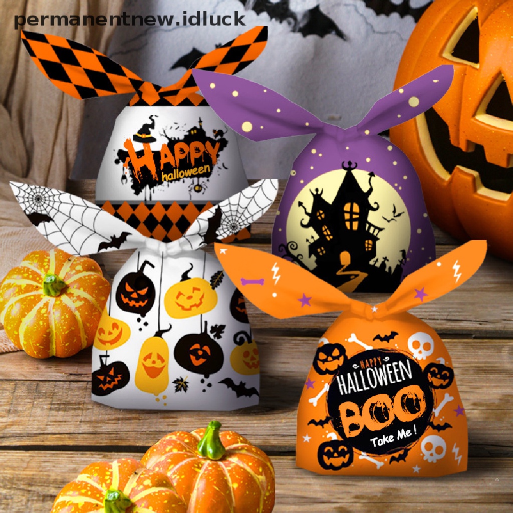 50 Pcs Tas Permen / Snack / Biskuit Motif Labu / Kelelawar Untuk Pesta Halloween