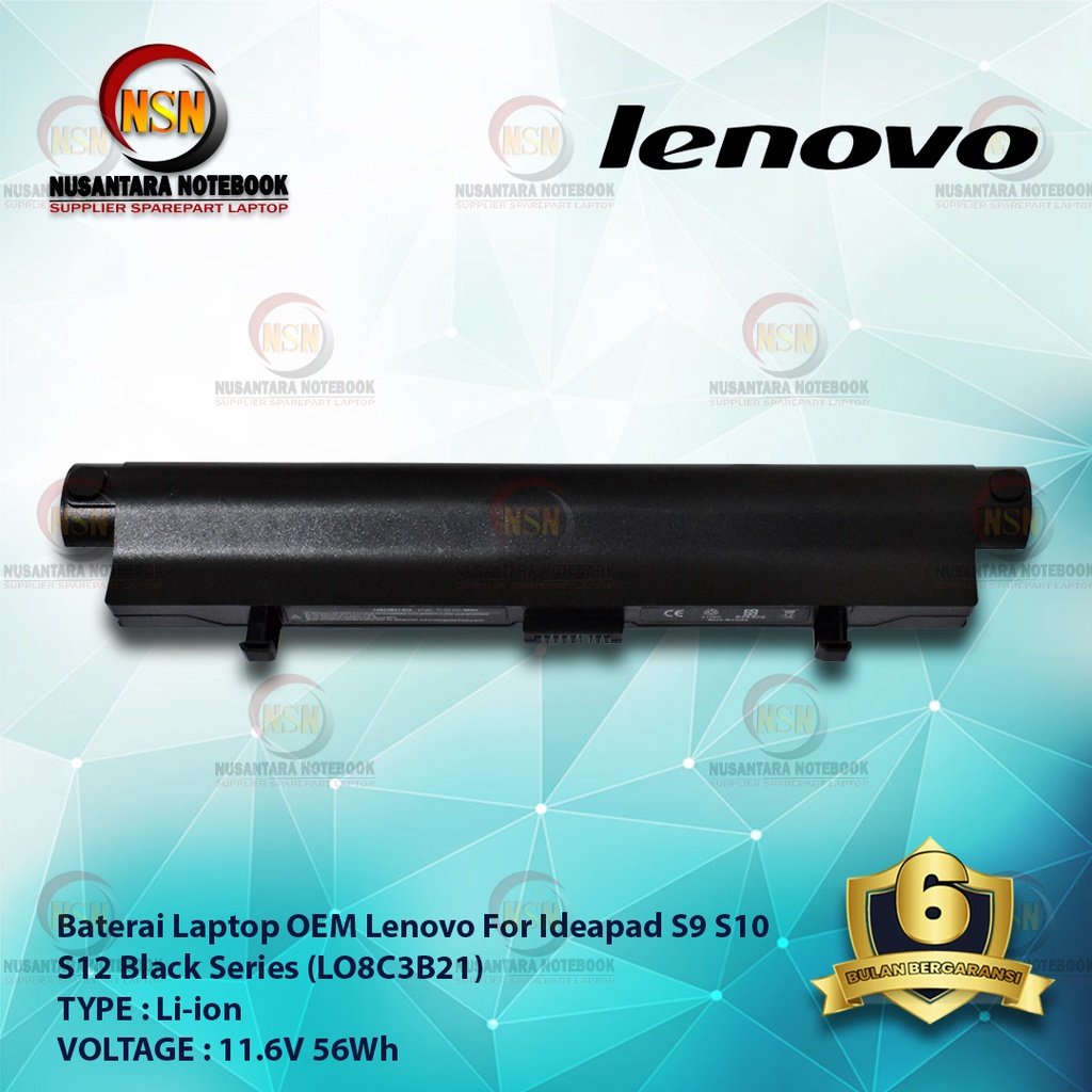 Baterai Laptop OEM Lenovo Ideapad S9 S10 S12 LO8C3B21 Black