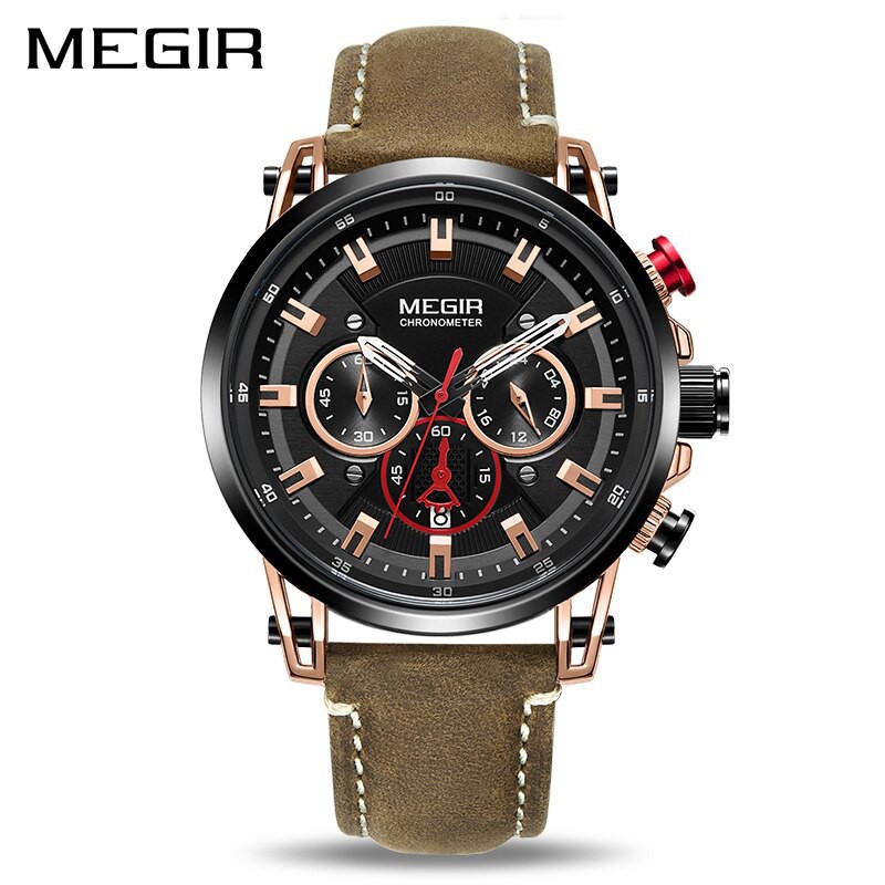 MEGIR 2085 Jam Tangan Pria Analog Chronograph Tali Kulit WATCHKITE WKOS