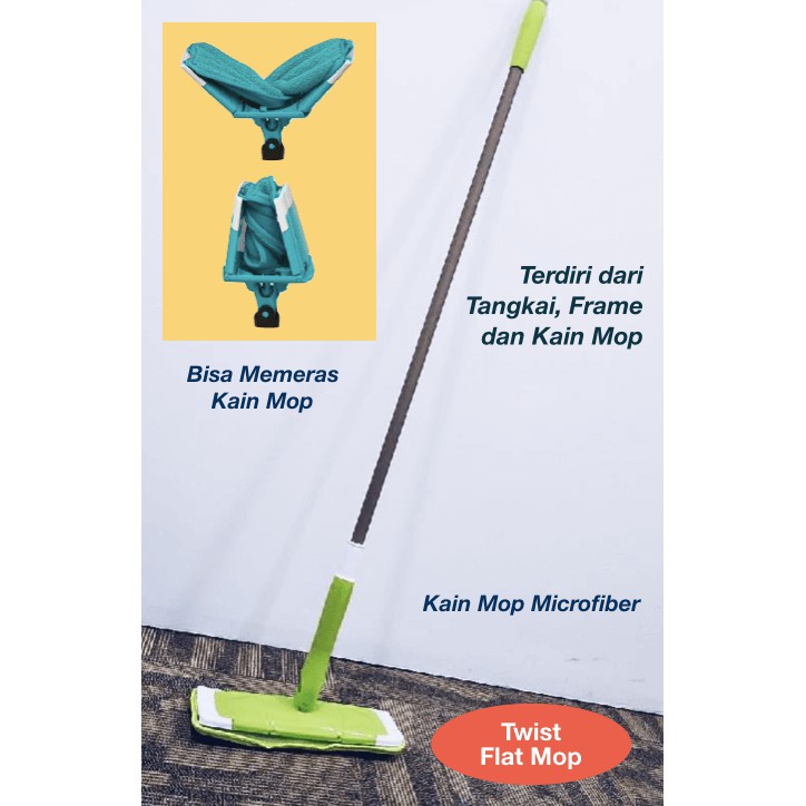 Flat Mop 33 cm dengan Pemeras ( Twist Flat Mop )