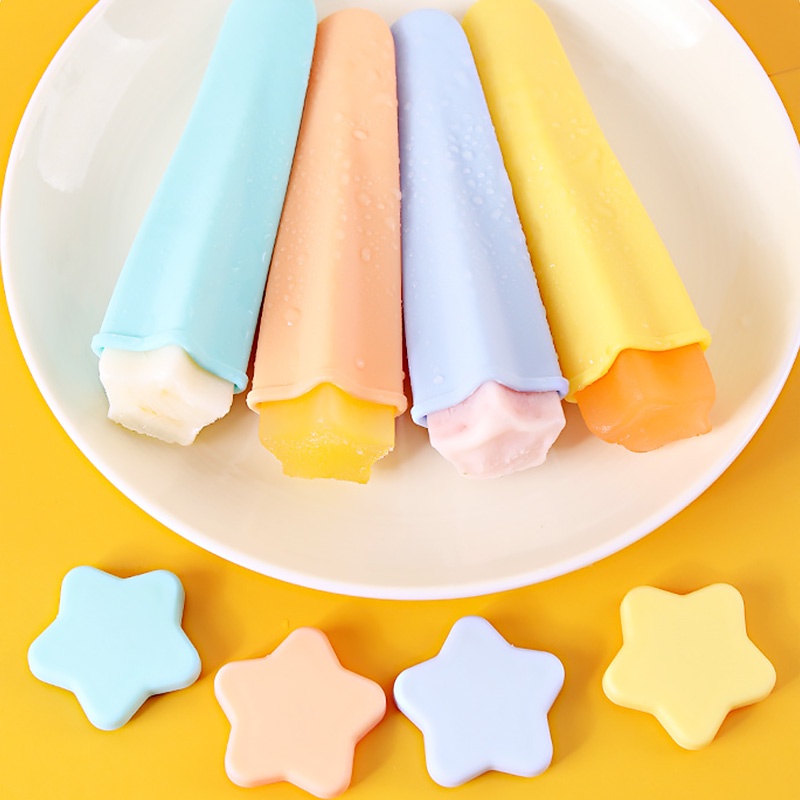 4PCS Star-shape Food Grade Silicone Popsicle Mold /Creative Children's Reusable Ice Cream Maker With Lids/DIY Ice Cream Making Tool /Kitchen Accessories