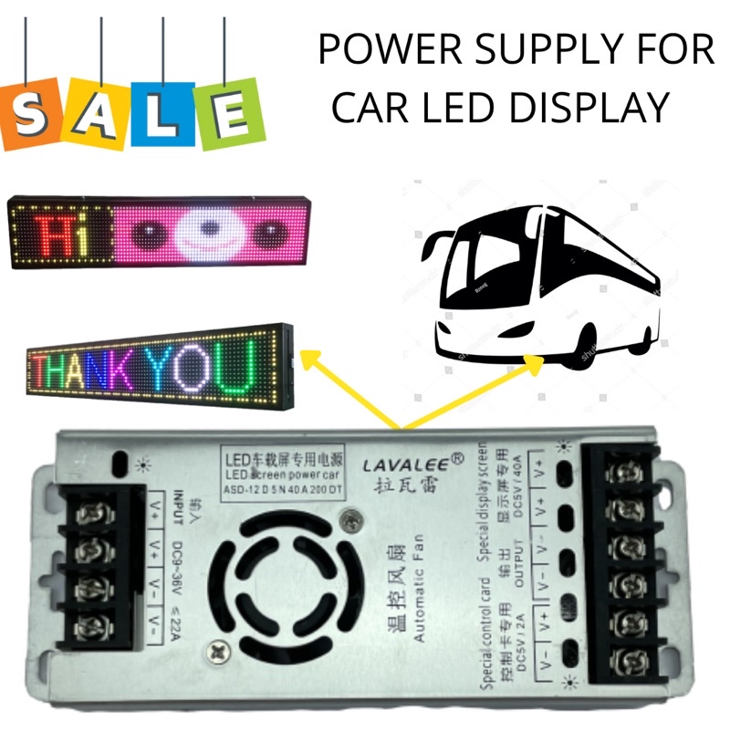 POWER SUPLLY SLIM FOR CAR LED DISPLAY RUNNING TEXT 5V 40A LAVALEE