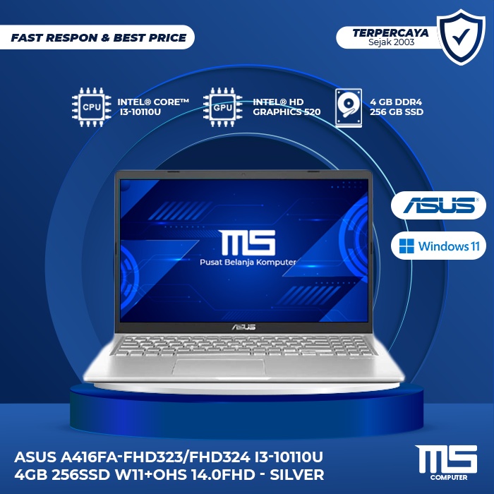 Asus A416FA-FHD323/FHD324 i3-10110U 4GB 256SSD W11+OHS 14.0FHD