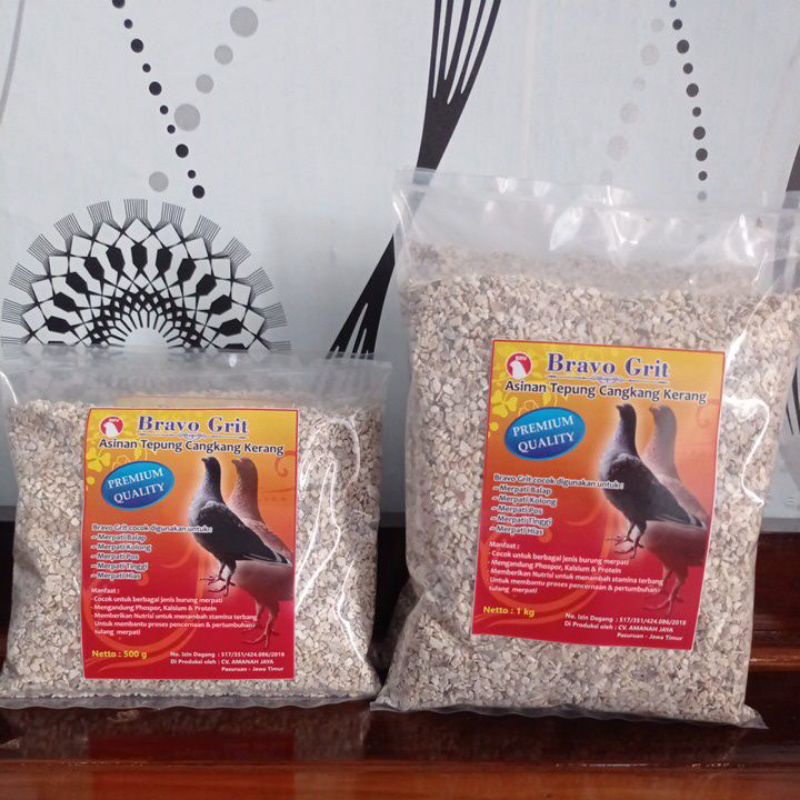 Asinan Tepung Cangkang Kerang Bravo Grit 500 gram Merpati