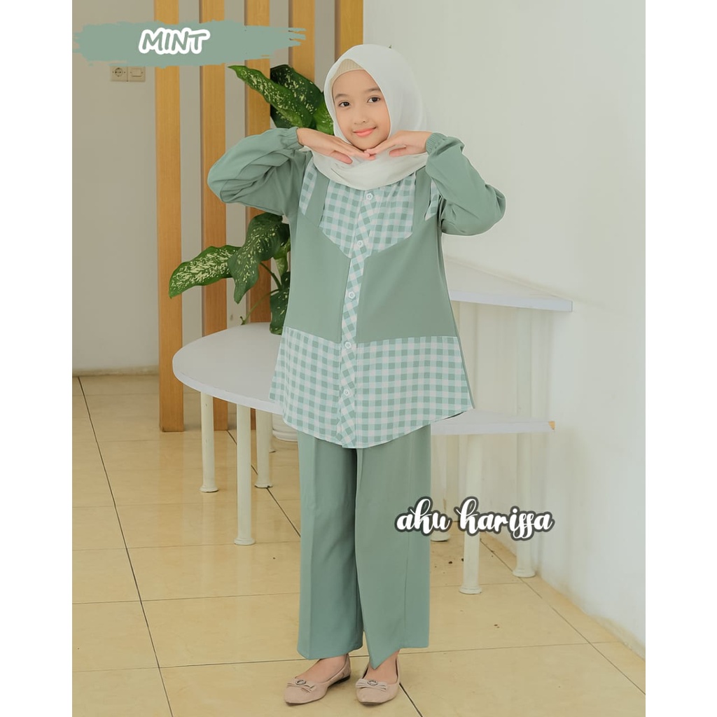 SETELAN ANAK KEYLA AZZARA BAJU ORI aku karissa kids itycrepe lembut s m L xl celana baju kotak kotak premium gamis anak muslim