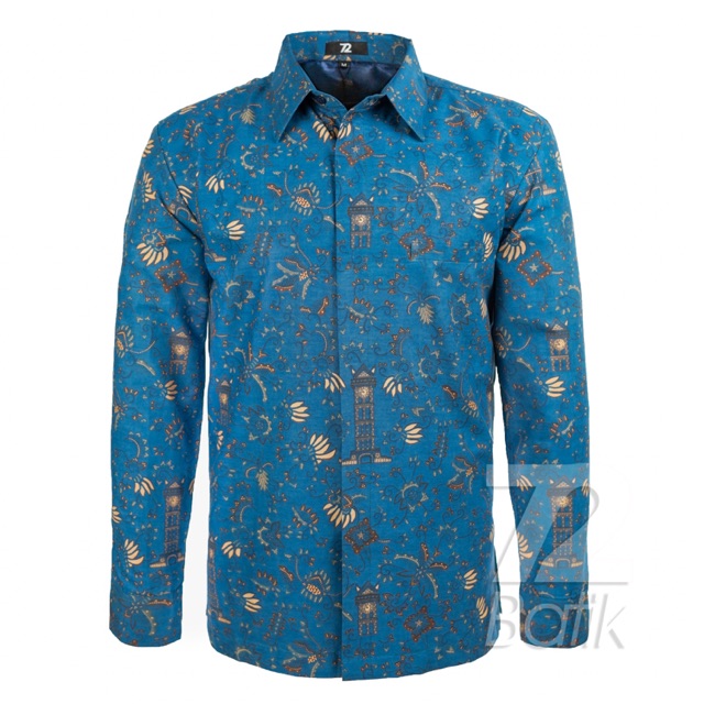 KEMEJA BATIK PRIA Lengan Panjang Premium Motif Jam Gadang Warna Biru Muda 727932 Cap 72 - Baju Kemej