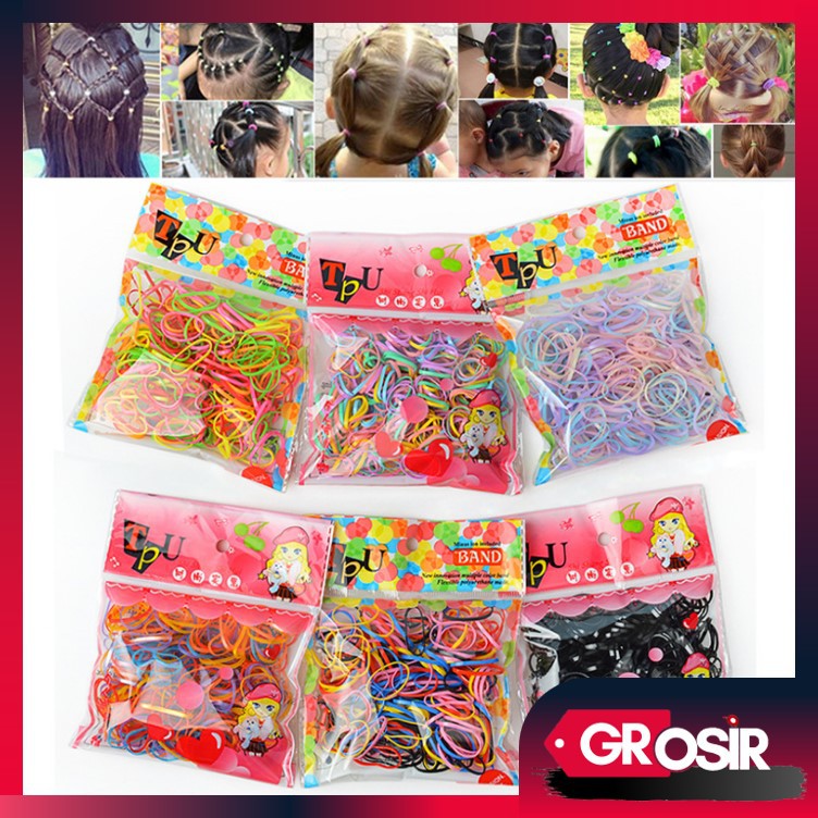 Grosir - F404 (100+ pcs) Ikat Rambut Polos Bahan Karet / Kuncir Rambut Anak Anak / Headband