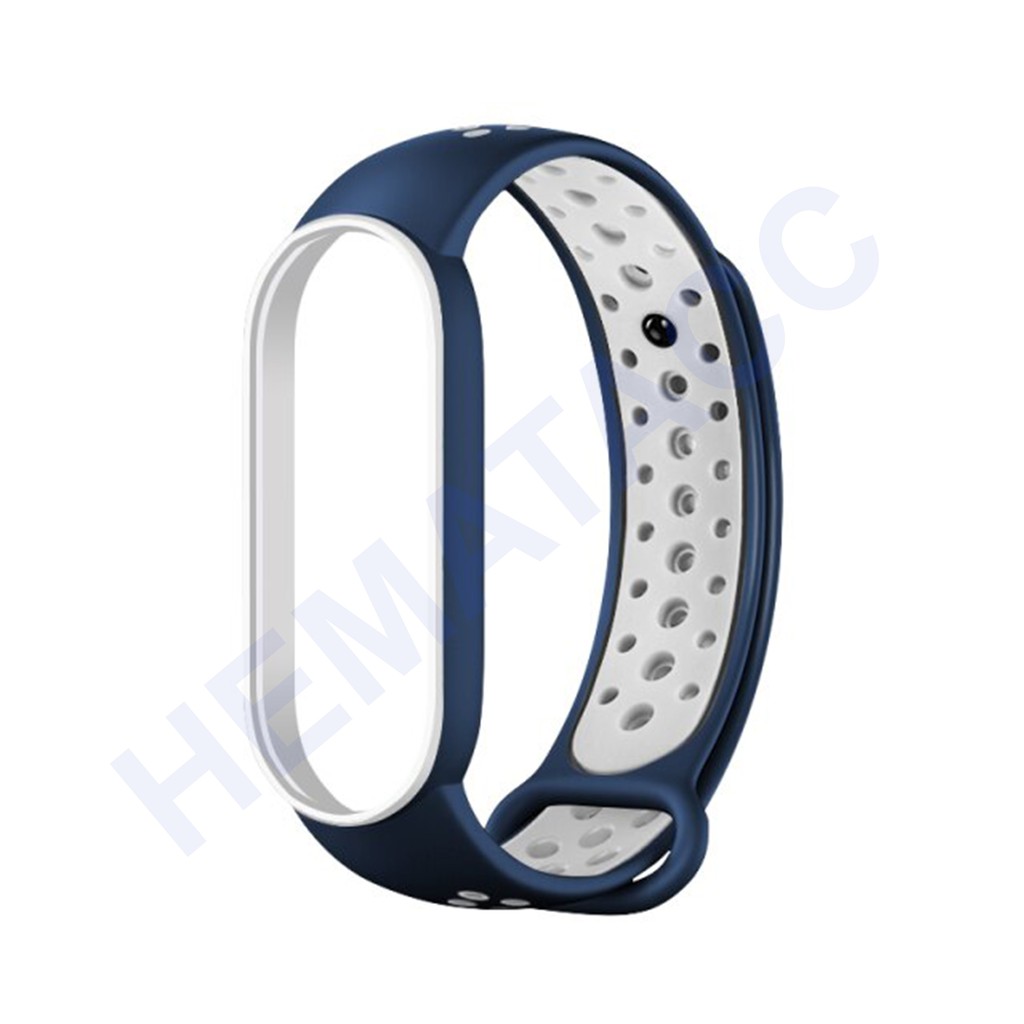 Sporty Strap Mi Band 5 / Mi Band 6 / Tali Jam Sport Xiaomi Mi Band-Navy Putih