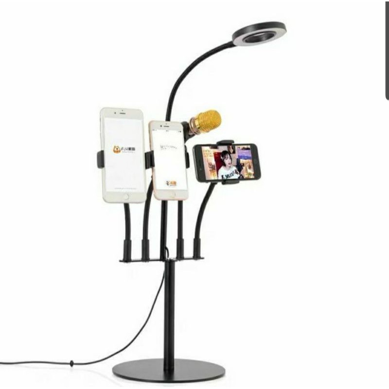 MINI RINGLIGHT DENGAN 3 PHONE HOLDER DAN MIC LIVE STREAMING