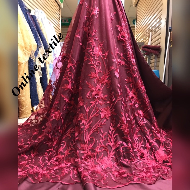 Kain bahan Tulle 3D mutiara / brokat 3D mutiara rambat.