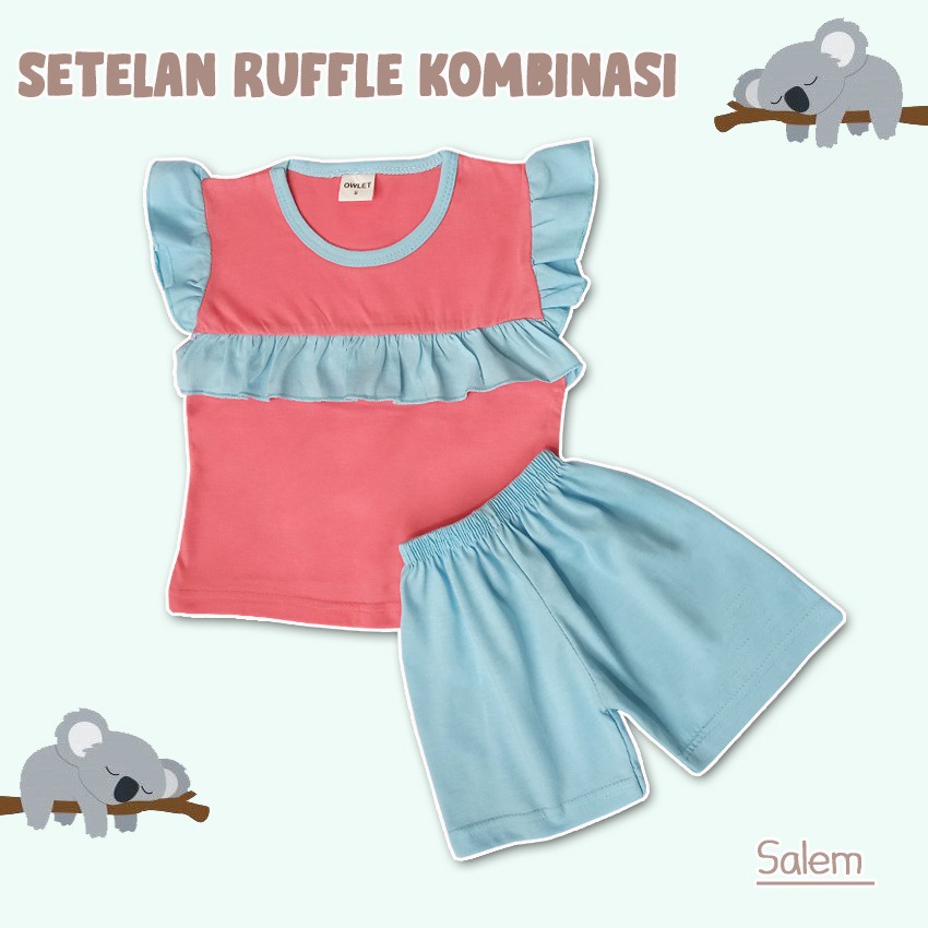 Owlet - setelan ruffle set POLOS / setelan anak perempuan polos