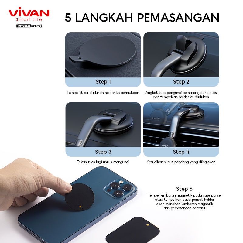 Car Holder Magnetic Original Vivan CHS13 Black Rotadi Fleksibel 360⁰