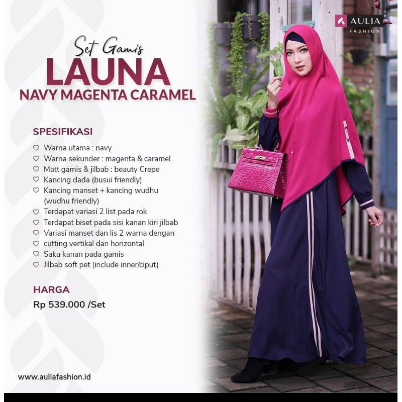 Gamis Aulia | Launa Navy Magenta Caramel