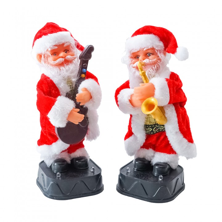 Boneka Santa Elektrik Gerak Lampu Musik 20cm Saxophone Gitar boneka natal kado natal hadiah natal ch