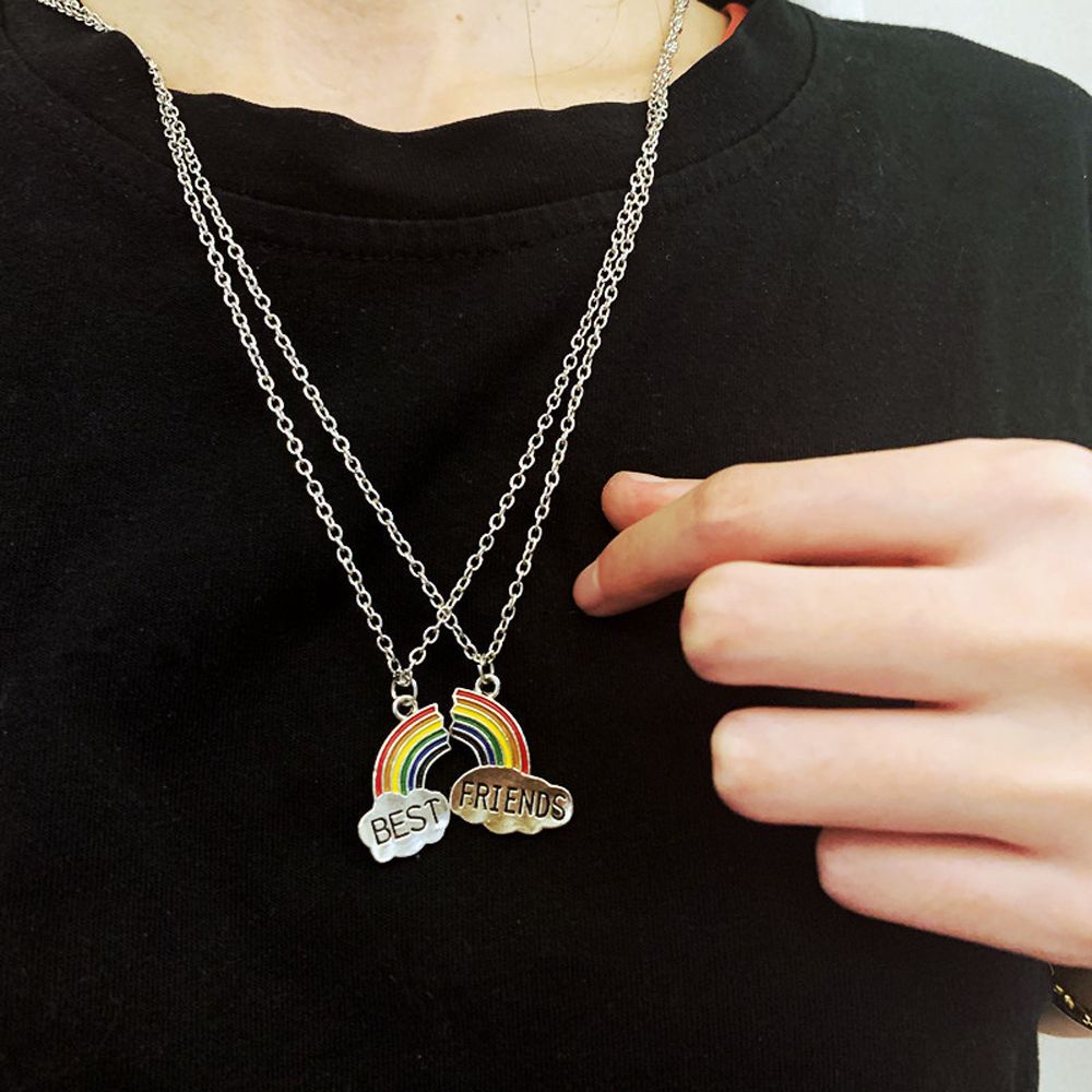 Needway  Vintage Best Friend Necklace Cute Couple Jewelry Friendship Choker Letter Creative Pendant Charm Fashion Jewelry Sweet Rainbow