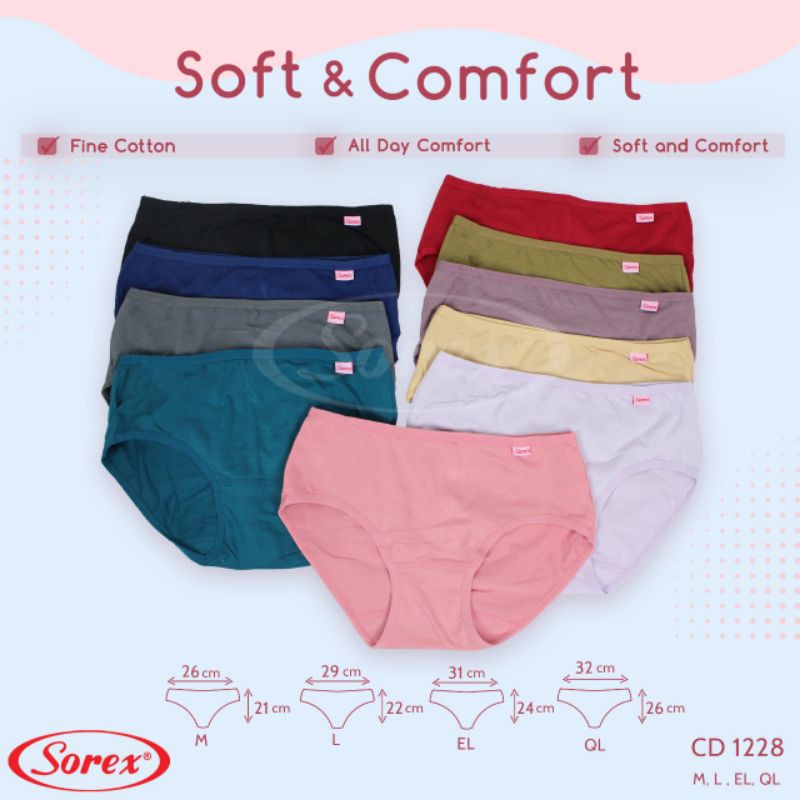 6 pc Celana dalam wanita midi merk Sorex kode 1228 uk. L