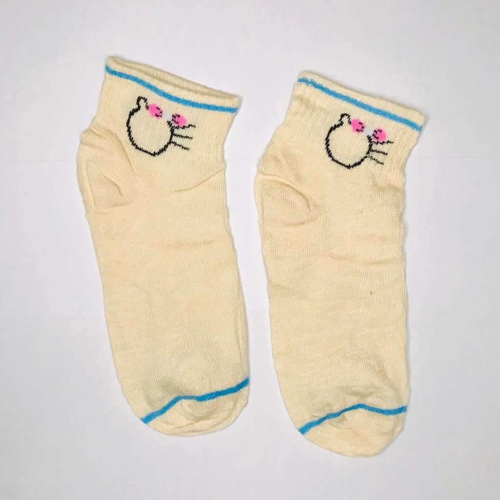 ⭐Gogoland⭐ Kaos Kaki Pendek Motif Smile Semata Kaki Kaoskaki Unisex Pria Wanita-KITTY CREAM
