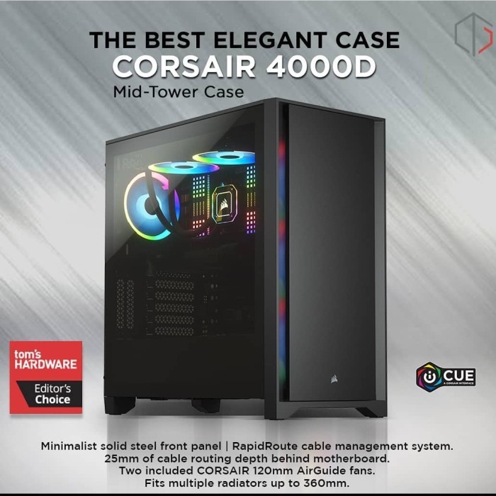 [tanpa palet kayu] Casing Corsair 4000D Tempered Glass Mid-Tower ATX Gaming Case - Black