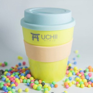 UCHII Express Coffee Cup Silicone Handle Lid - Gelas Kopi Blue Yellow