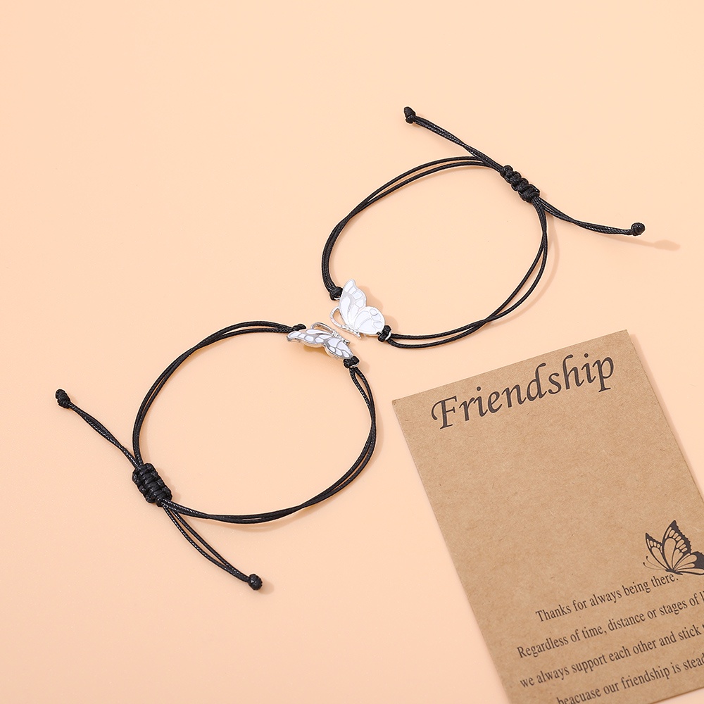 2pcs / set Gelang Tali Tangan Model Kepang Desain Kupu-Kupu Warna Silver Emas Untuk Aksesoris Butterfly