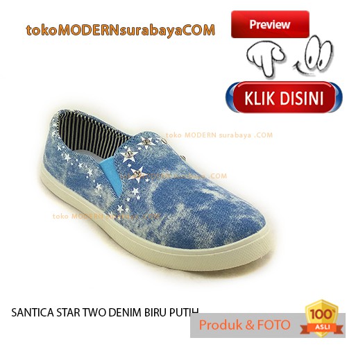 SANTICA STAR TWO DENIM BIRU PUTIH sepatu anak casual slip on