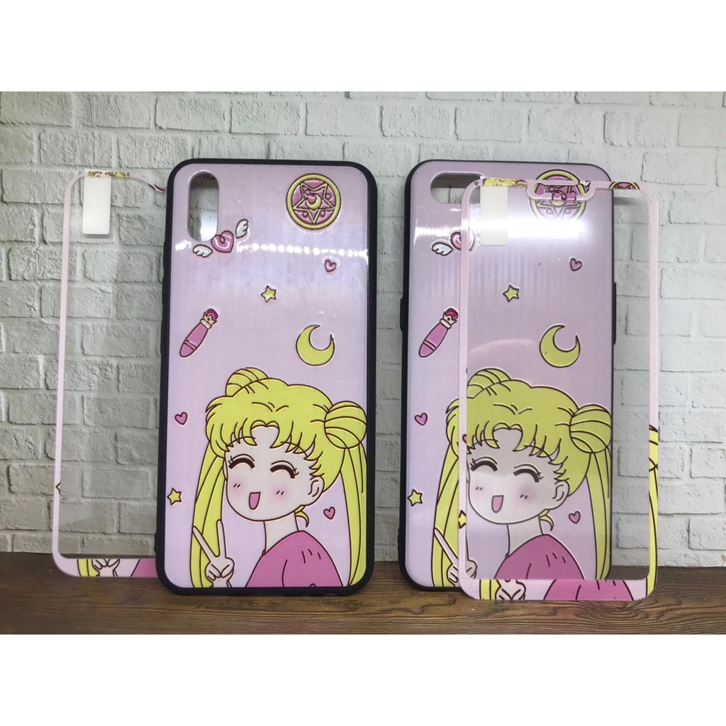 Softcase + Tempered Glass karakter Oppo A31 2020 A33/A53 2020 A37/Neo 9 A3S/C1 A52/A72/A92 A5S/A7/A12/A11K/realme 2 pro/U1/U2  C17/7i C12 C15 Samsung J2 Prime Vivo Y11/Y12/Y15/Y17 Y91/Y93/Y95 Y91C Xiaomi Redmi 3 3S 5A 8A 9C HCTG 19