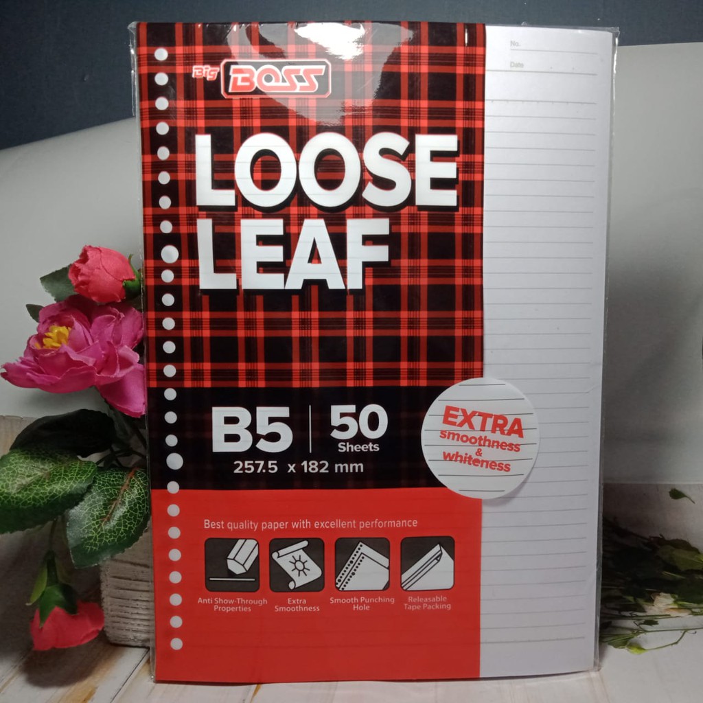 

Kertas B5 ISI 50 lembar bergaris isi ulang Big Boss loose leaf ukuran 257.5 x 182 mm