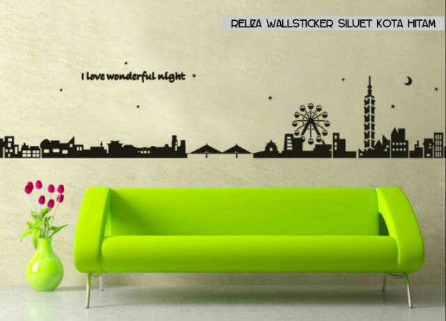 RELIZA WALLSTICKER SILUET KOTA HITAM LONDON I LOVE WONDERFUL NIGHT SILHOUTTE CITY HOME DECOR DINDING