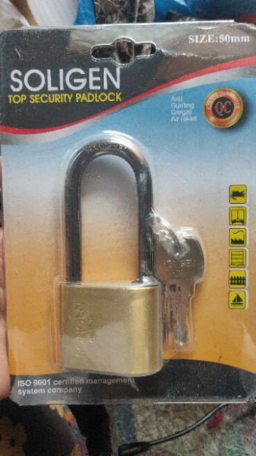 1 Pc | Gembok Baja Hitam Soligen 40 / 50 / 60 Mm / Gagang Panjang