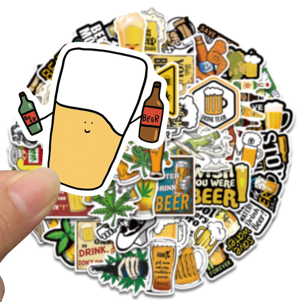 50pcs Funny beer suitcase sticker cute cartoon small beer bottle laptop decoration self-adhesive hand account