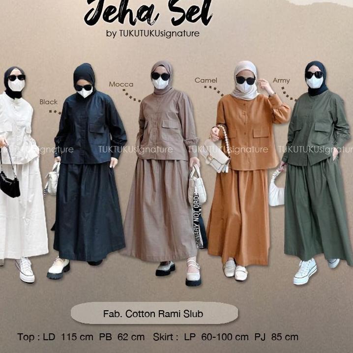 (BEST SELLER) Jeha Set setelan rok rami linen wanita elegan terbaru kekinian