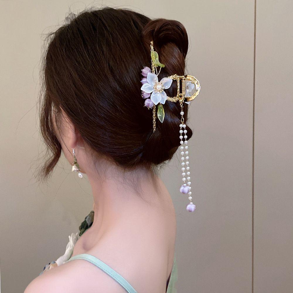 Needway   Female Hair Claw French Vintage Aksesoris Rambut Elegan Rumbai Peri Hiu Klip