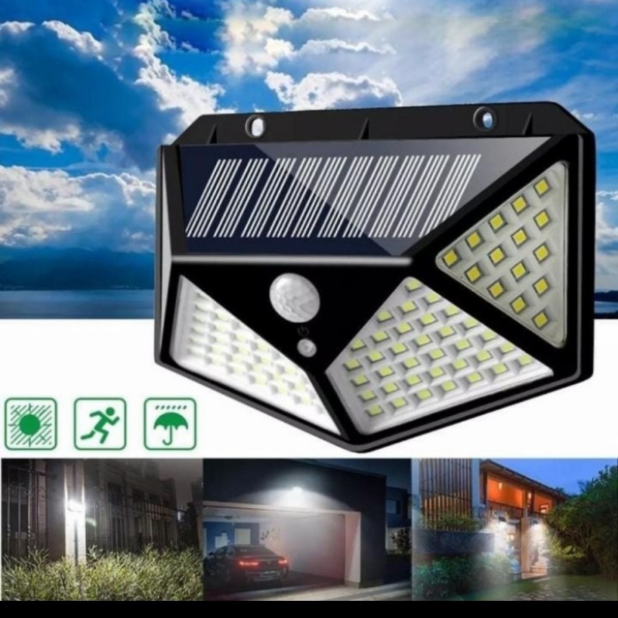 Lampu Taman 100 led solar tenaga surya sensor gerak panel dinding cell