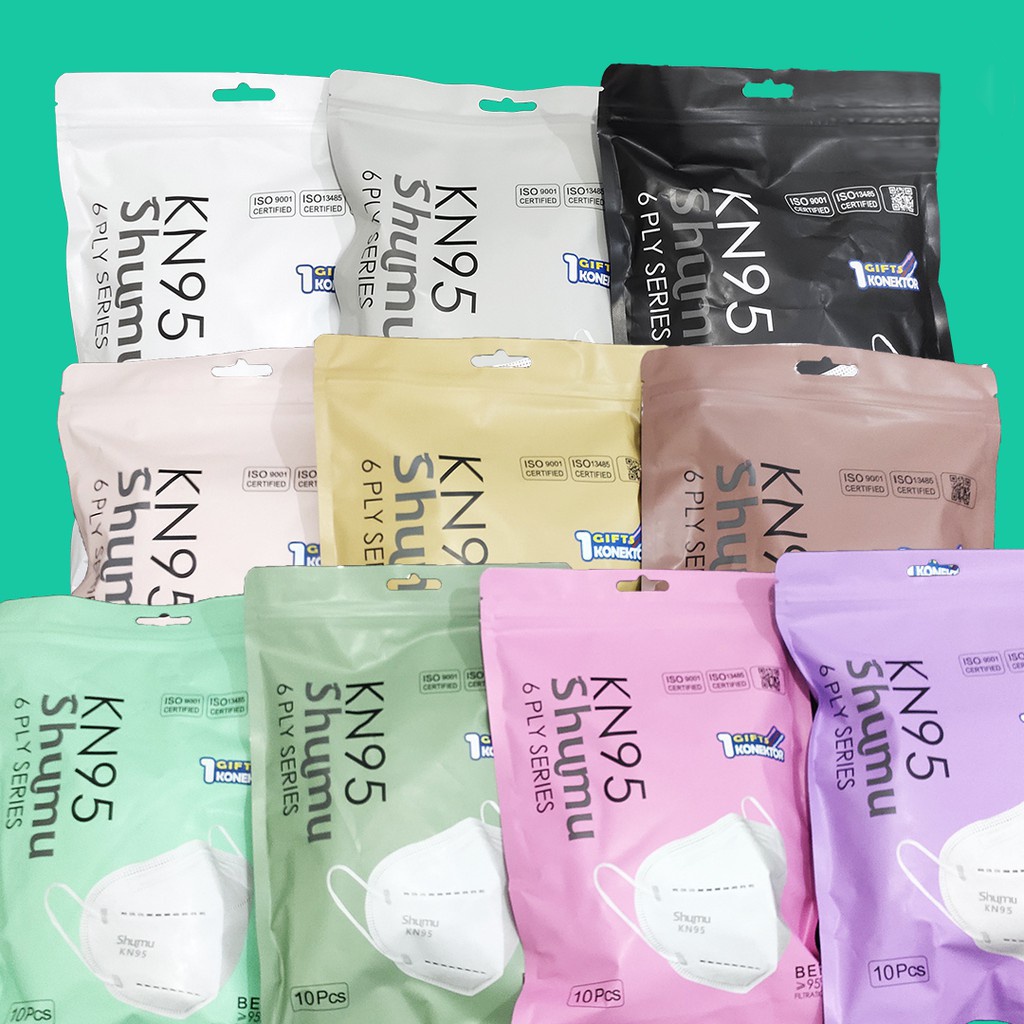 Masker KN95 WARNA SHUMU 6 Ply - FREE CONECTOR - 10 Pcs Tali Senada