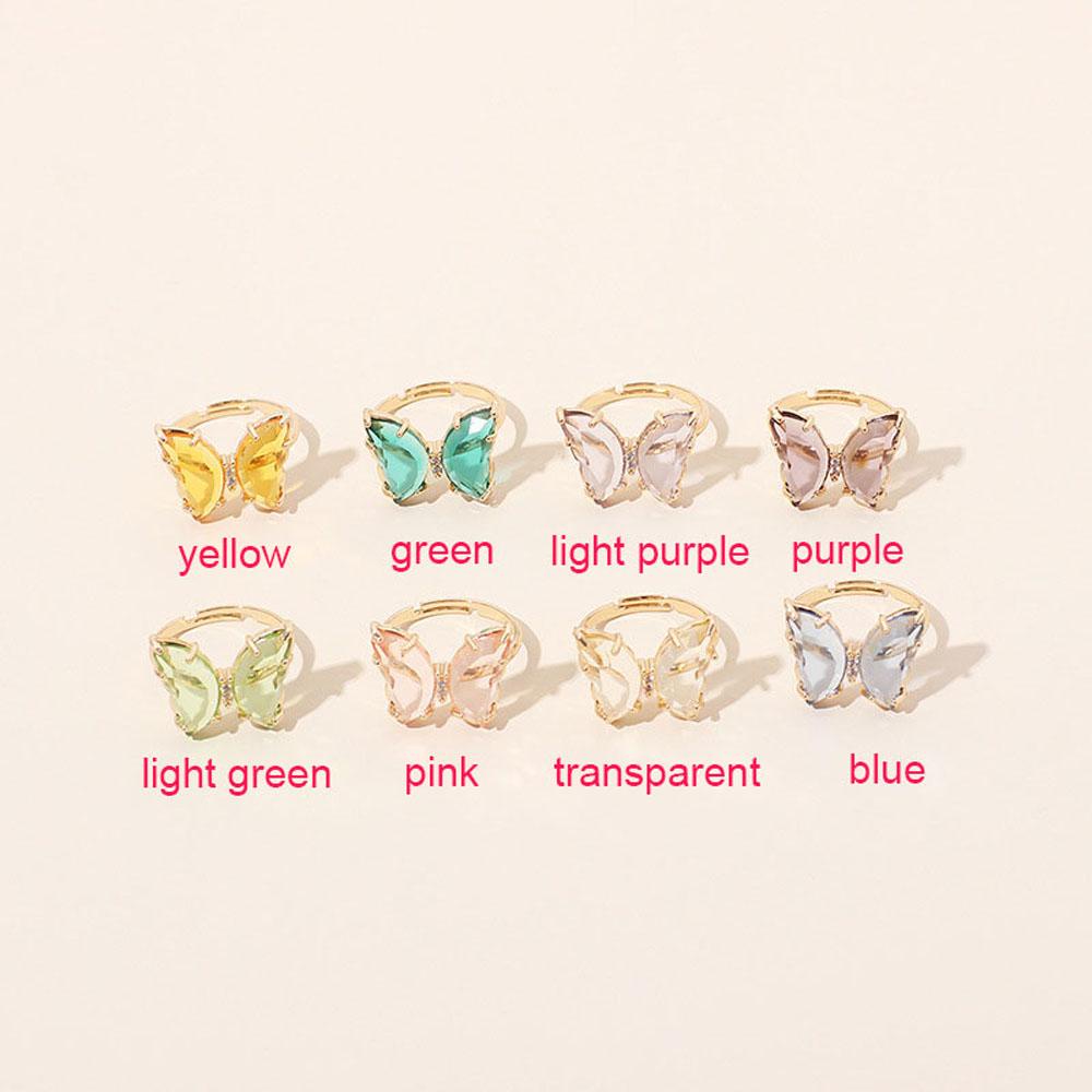 Agustinina Butterfly Finger Ring Elegan Mengkilap Wanita Transparan Permen Warna Perhiasan Akrilik