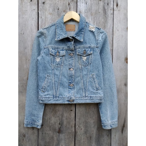 trucker denim jaket jeans ripped sobek selvage light blue second