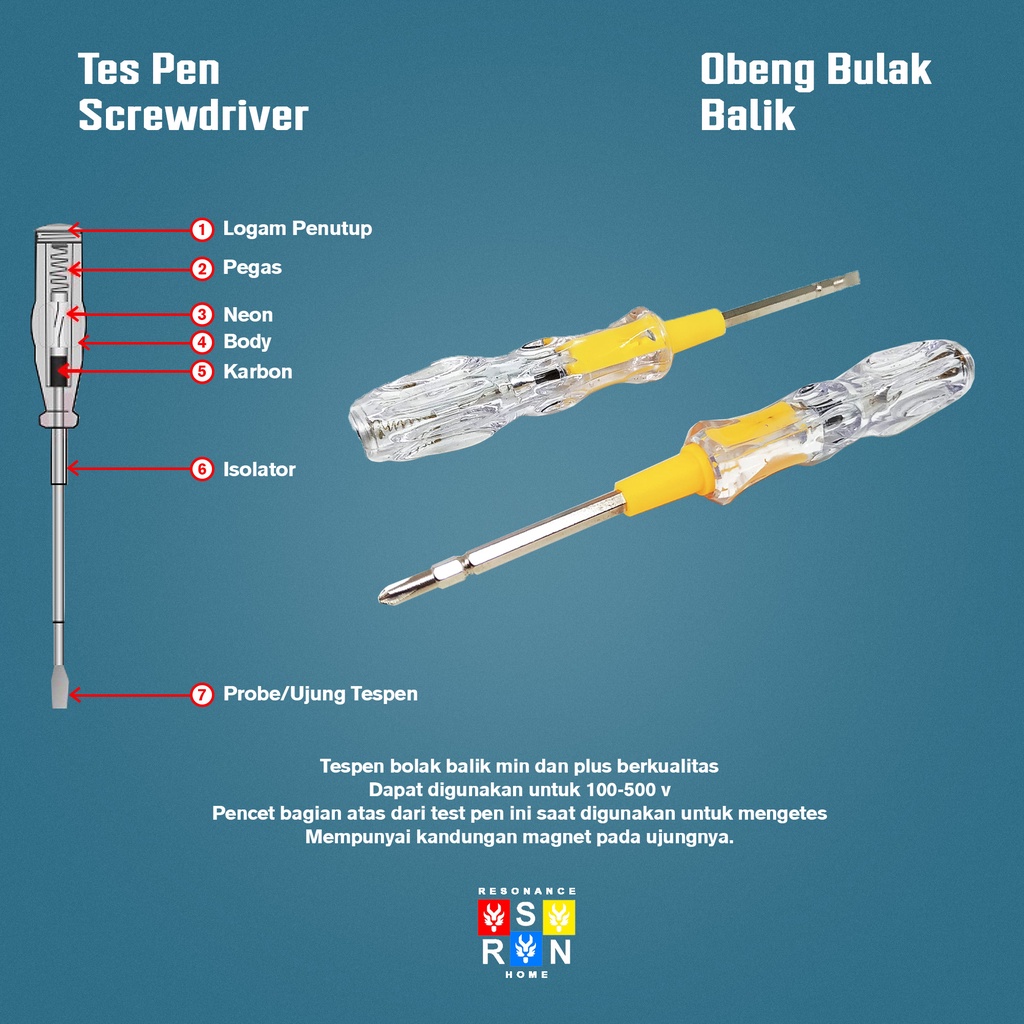 Obeng Tespen Bolak Balik Plus Minus 16 CM Resonance Home