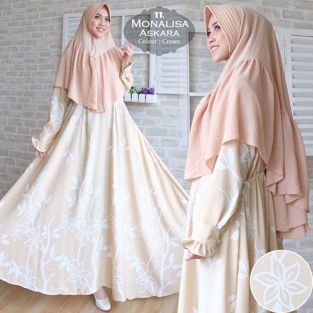 [Syari Monalisa Askara Cream TL] gamis wanita monalisa cream