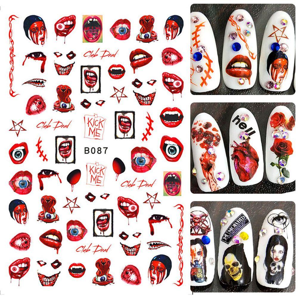 Mxbeauty Stiker Nail Art Mawar Halloween Bibir Merah Darah Nail Decal