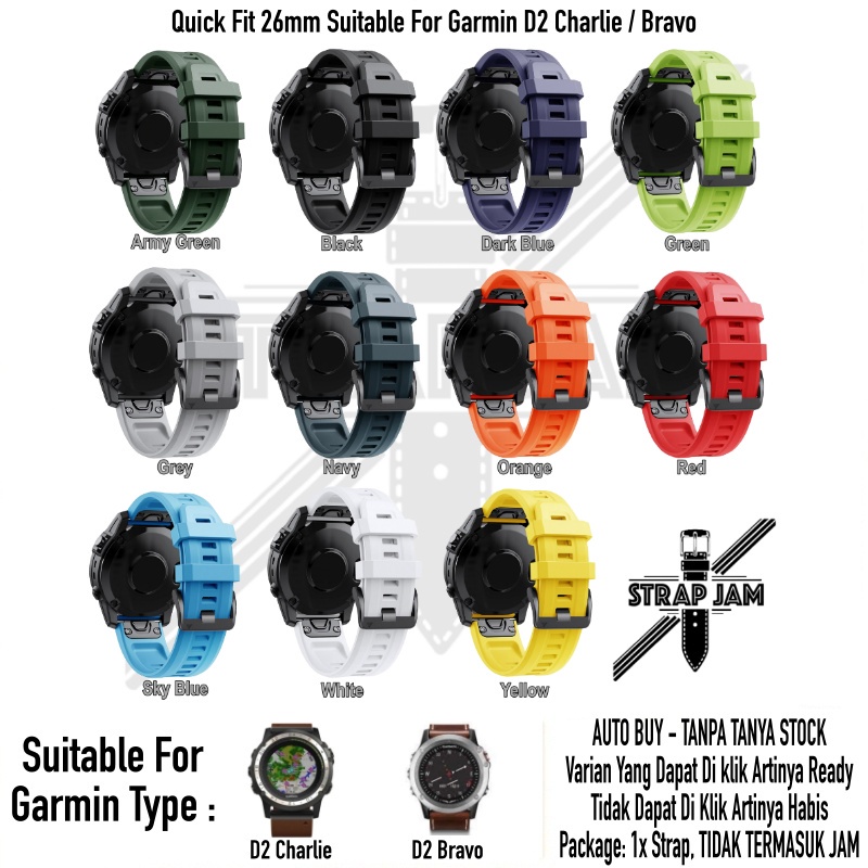 MF7 Strap Garmin D2 Charlie / Bravo - Tali Jam Tangan Quick Fit 26mm Rubber Silikon Sporty