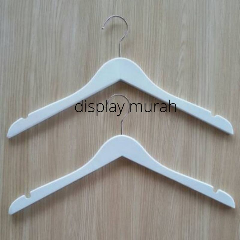 Hanger kayu (Wood) warna Putih Gantungan Baju-bh