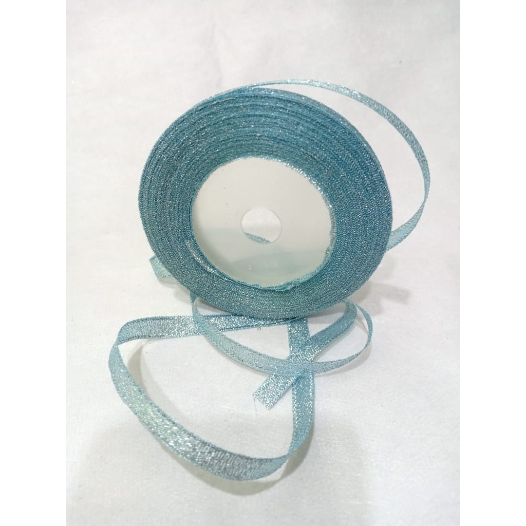 Pita gliter biru muda 1/4 inch 0.635 cm