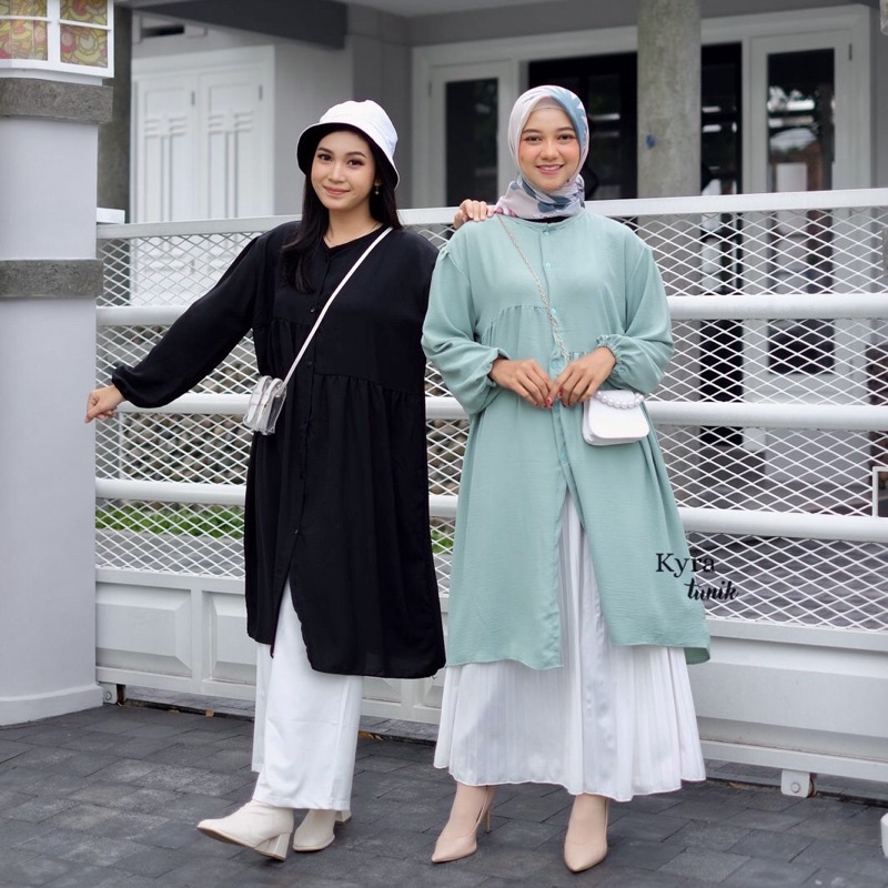 TUNIK KYRAA POLOS AIRFLOW PREMIUM / KYRAA TUNIK FULL KANCING WANITA / TUNIK POLOS BUSUI FRIENDLY