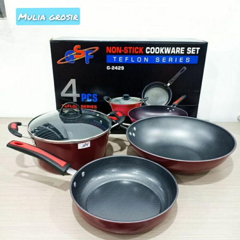 Panci Set Gsf isi 4 Fry pan 23cm Sauce Pan 24cm dan Wok Pan 31cm