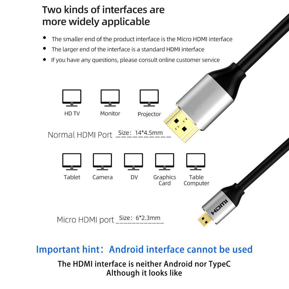 Top Micro HDMI To HDMI Cable Kamera Proyektor Jalur Konversi Lapis Emas 2.0 4K