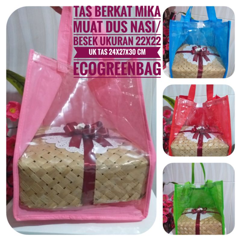 

TAS BERKAT KOMB MIKA MUAT DUS 22X22 TAS BESEK HAJATAN SYUKURAN BERKATAN AQIQAH TAS SEMBAKO