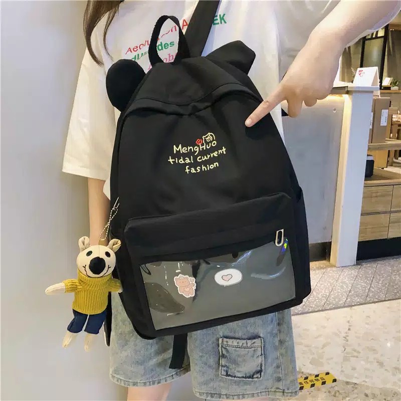 Murah Meriah Tas Backpack Sekolah Mika Korea Wanita 4 Warna  Army  /Hitam / Pink / Cream / Tas Hiya