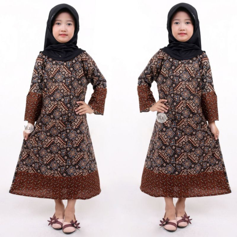 PROMO Batik Couple Keluarga Gamis Syari Maura Ruffle Gaun Kondangan Batik M L XL XXL